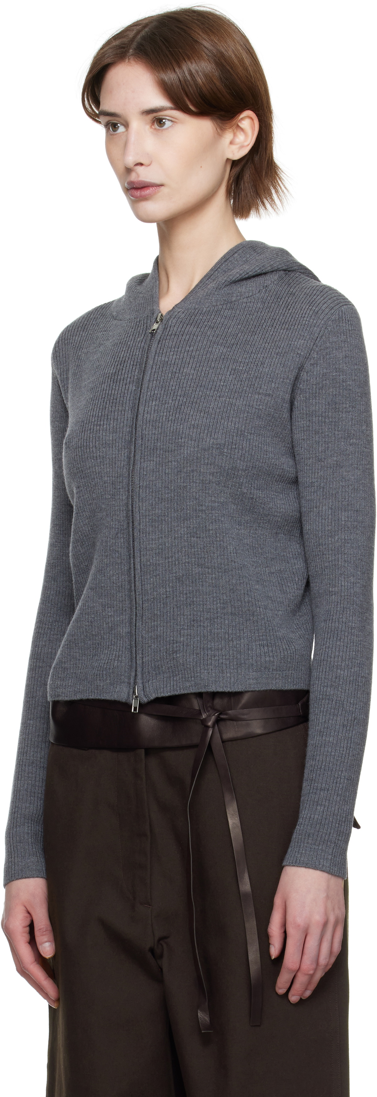 AARON ESH Gray Knitted Scarf & Hoodie Set