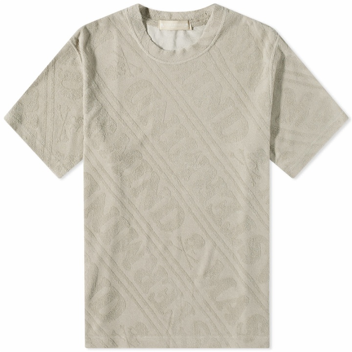 Photo: MASTERMIND WORLD Men's Diagonal Stripe Logo Pile T-Shirt in Greige