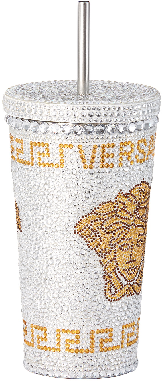 Versace White & Gold Medusa Crystal Travel Cup, 16 oz