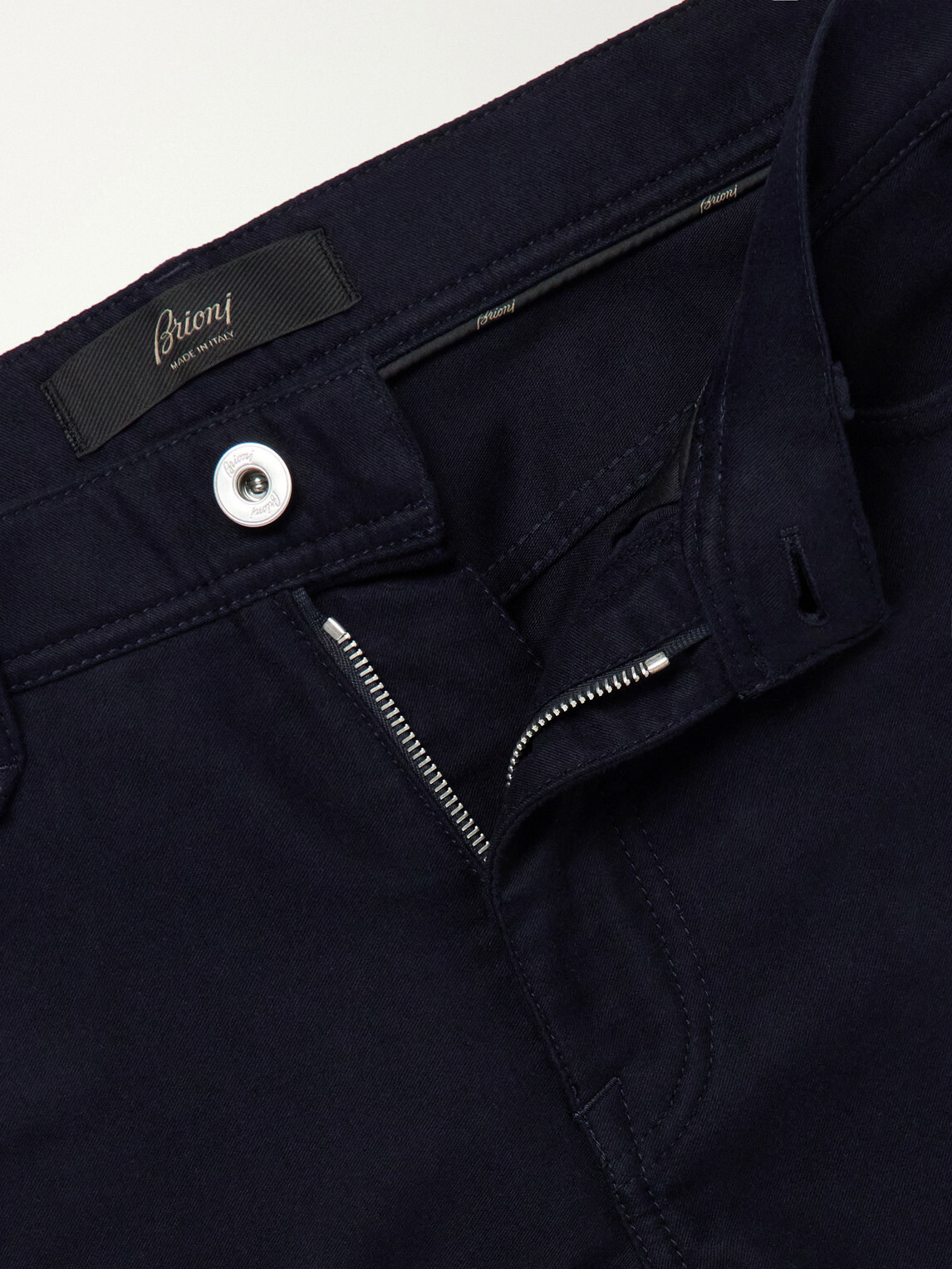 Brioni - Straight-Leg Cotton-Moleskin Trousers - Blue