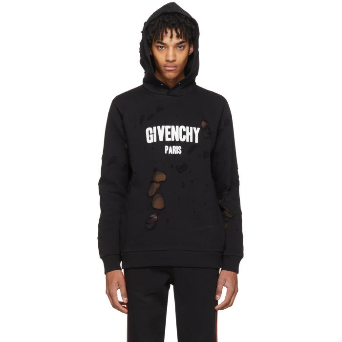 Photo: Givenchy Black Distressed Logo Hoodie 