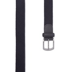 Anderson's - 3.5cm Leather-Trimmed Woven Elastic Belt - Gray