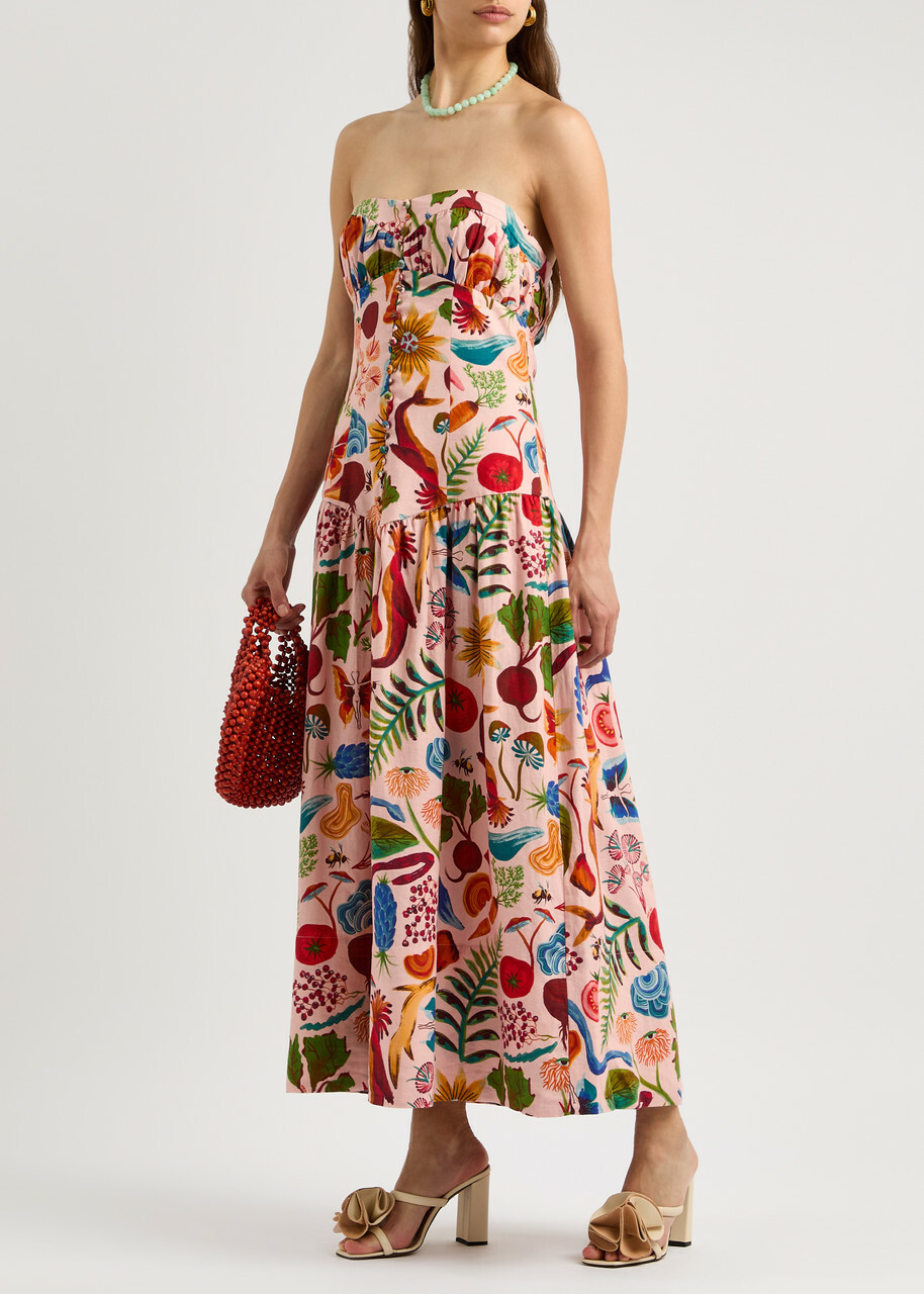 Farm Rio Bright Farm Printed Linen-blend Maxi Dress Multicoloured
