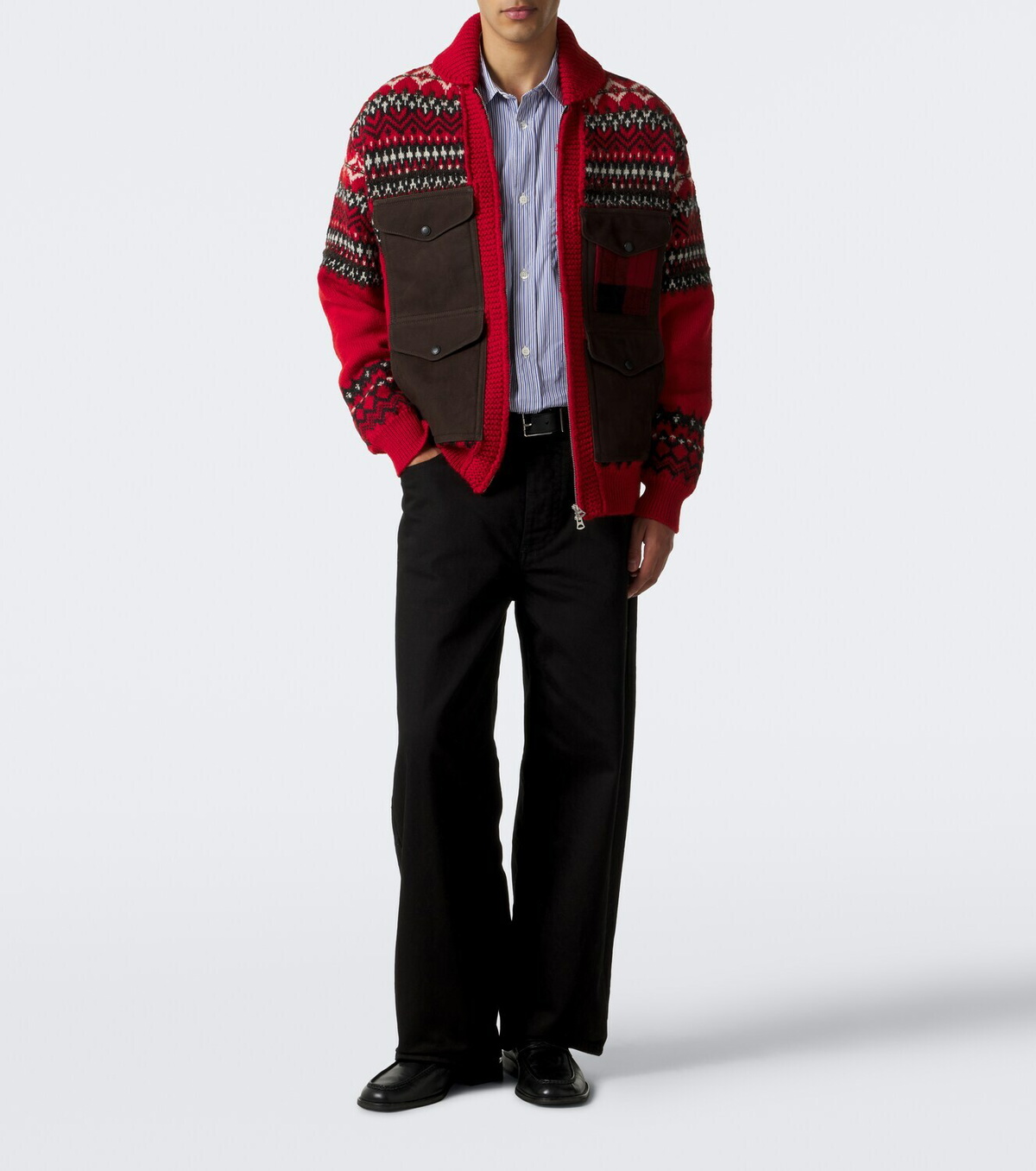 Junya Watanabe Suede-trimmed wool zip-up cardigan