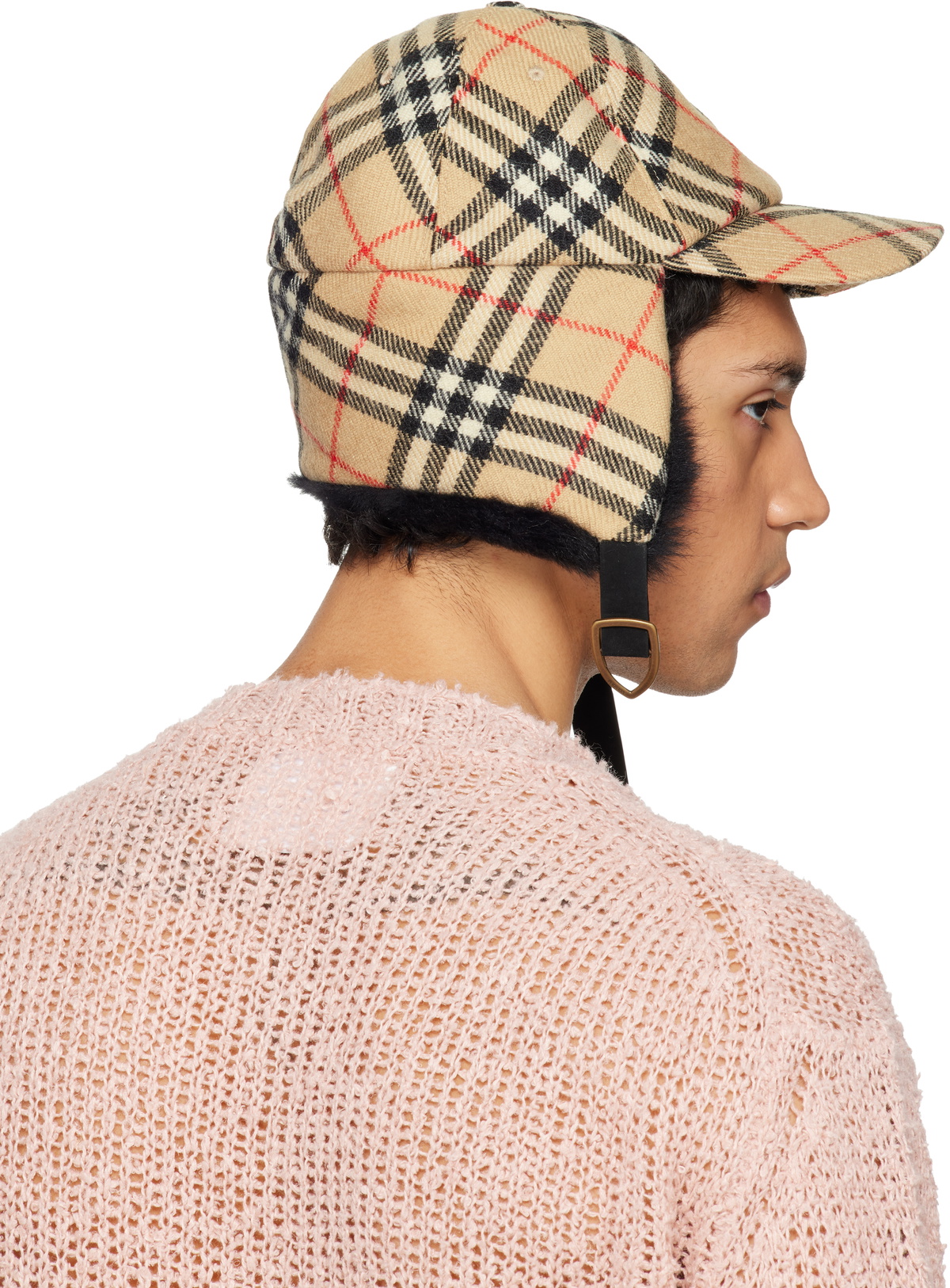 Burberry Beige Check Wool Trapper Cap