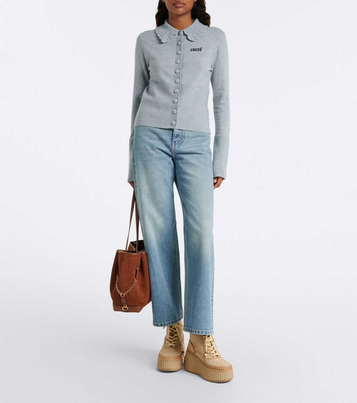 Chloé Chloé Clover leather-trimmed suede tote bag