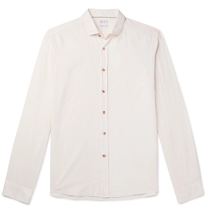 Photo: Brunello Cucinelli - Herringbone Cotton-Flannel Shirt - Neutrals