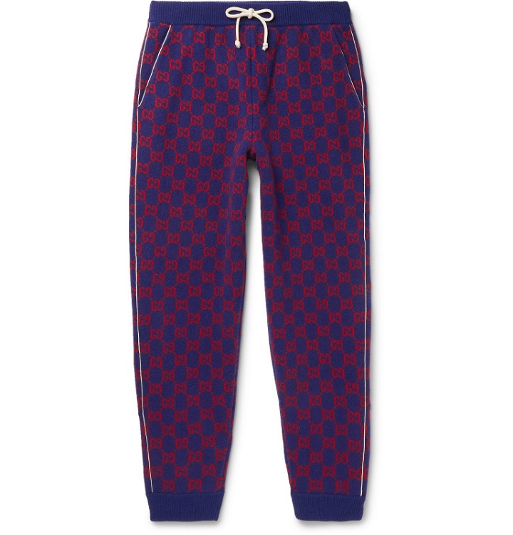 Photo: Gucci - Tapered Logo-Intarsia Wool and Cashmere-Blend Sweatpants - Blue