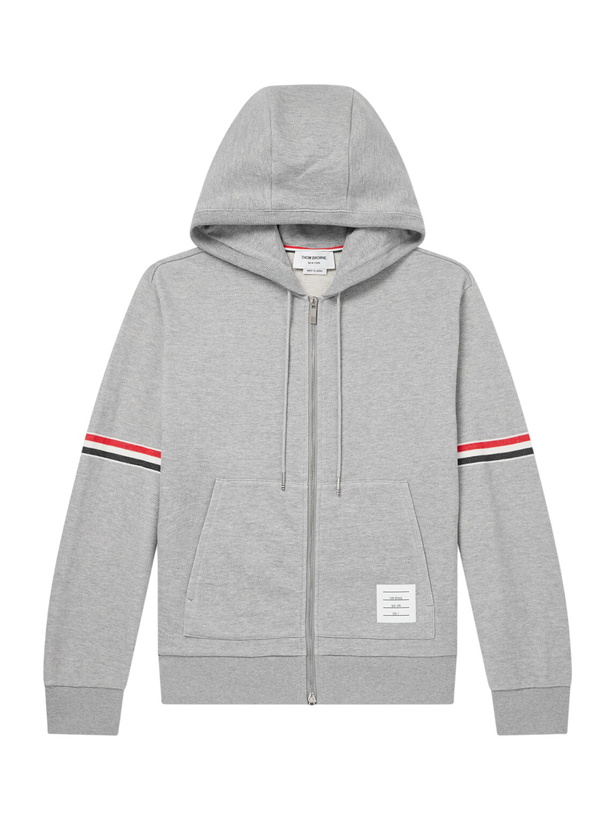 Photo: Thom Browne - Cotton-Piqué Zip-Up Hoodie - Gray