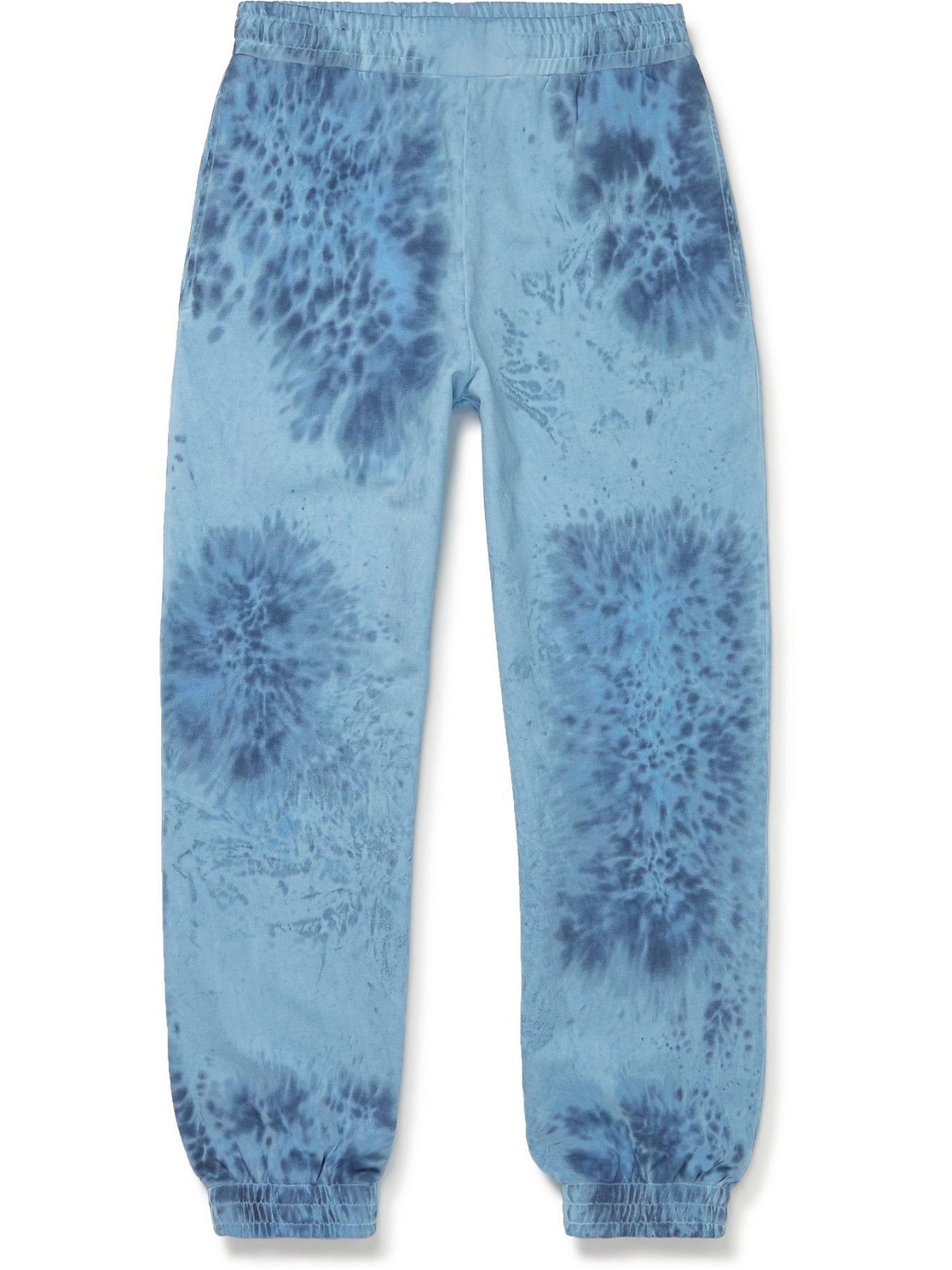 Photo: MCQ - Breathe Tapered Logo-Appliquéd Printed Cotton-Jersey Sweatpants - Blue