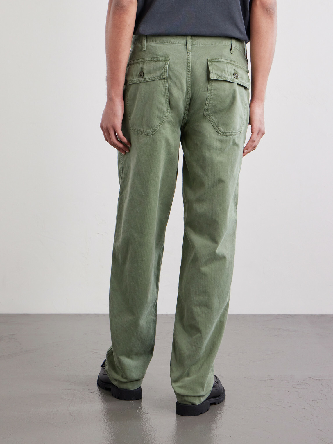 Hartford - Fatigue Straight-Leg Herringbone Cotton Trousers - Green