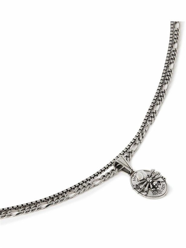 Photo: Alexander McQueen - Spider Skull Silver-Tone Double Chain Necklace