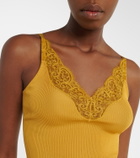 Saint Laurent Lace-trimmed ribbed-knit silk tank top