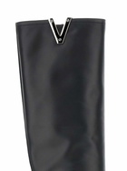Via Roma 15 Black V-detailed Knee Boots In Leather Woman