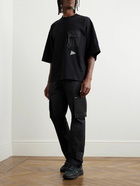 And Wander - Embellished Logo-Print Poplin-Trimmed Cotton-Jersey T-Shirt - Black