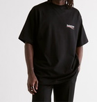 BALENCIAGA - Oversized Logo-Print Cotton-Jersey T-Shirt - Black