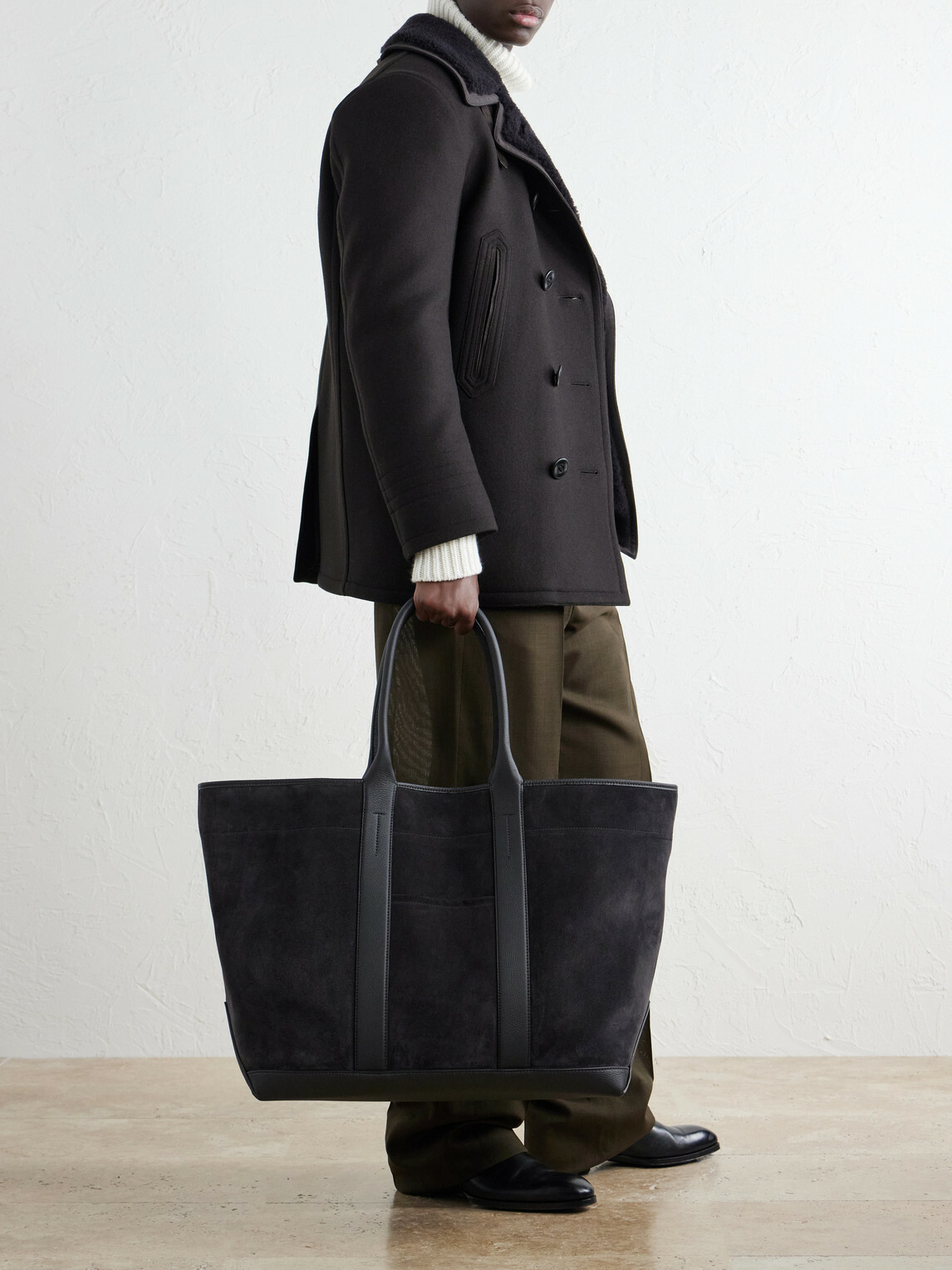 TOM FORD - Leather-Trimmed Suede Weekend Bag - Gray