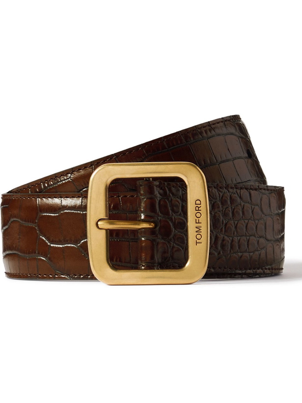 Photo: TOM FORD - 4cm Croc-Effect Leather Belt - Brown