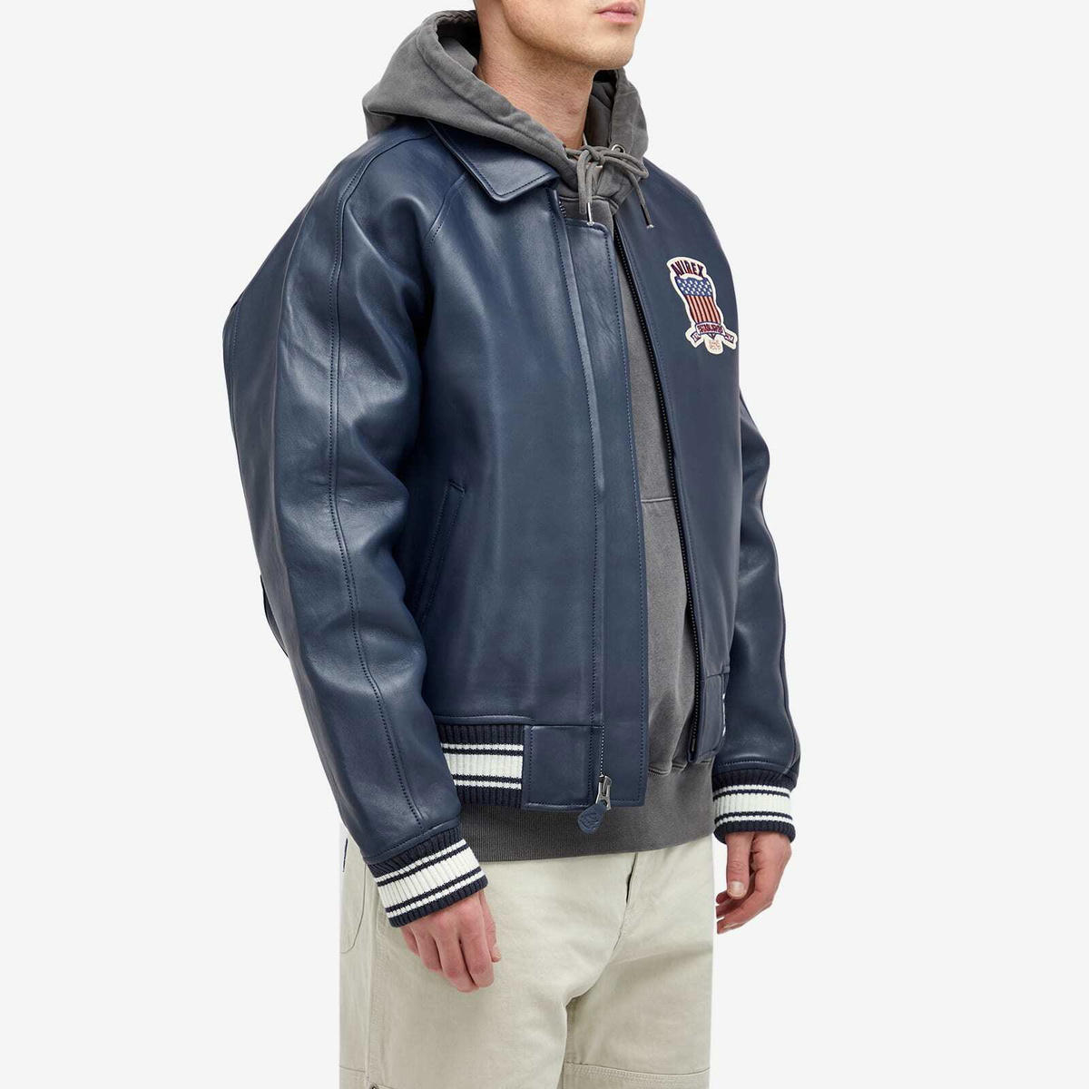 Avirex Men's Icon Leather Jacket in Navy Blue Avirex