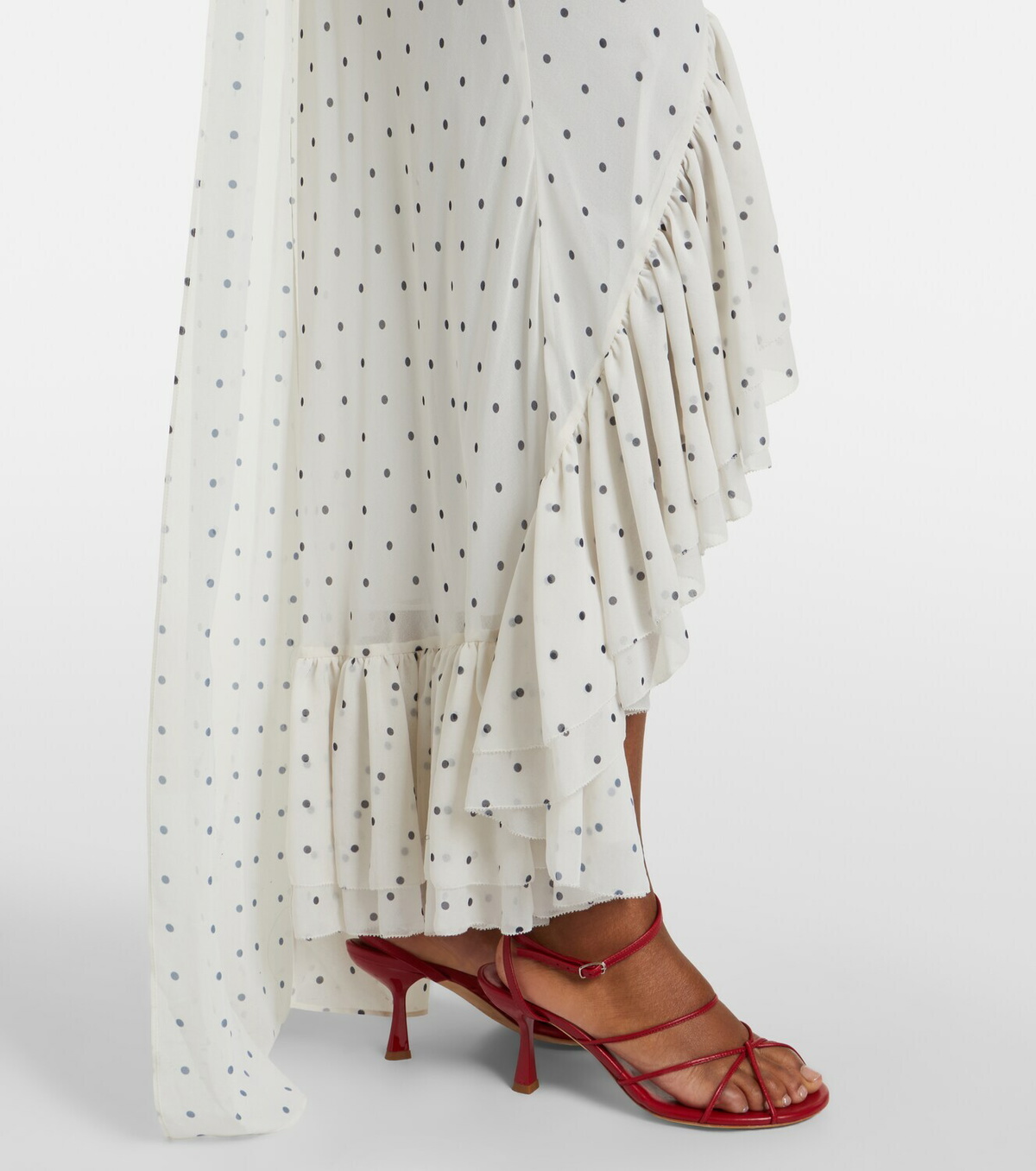Self-Portrait Lace-trimmed polka-dot maxi dress