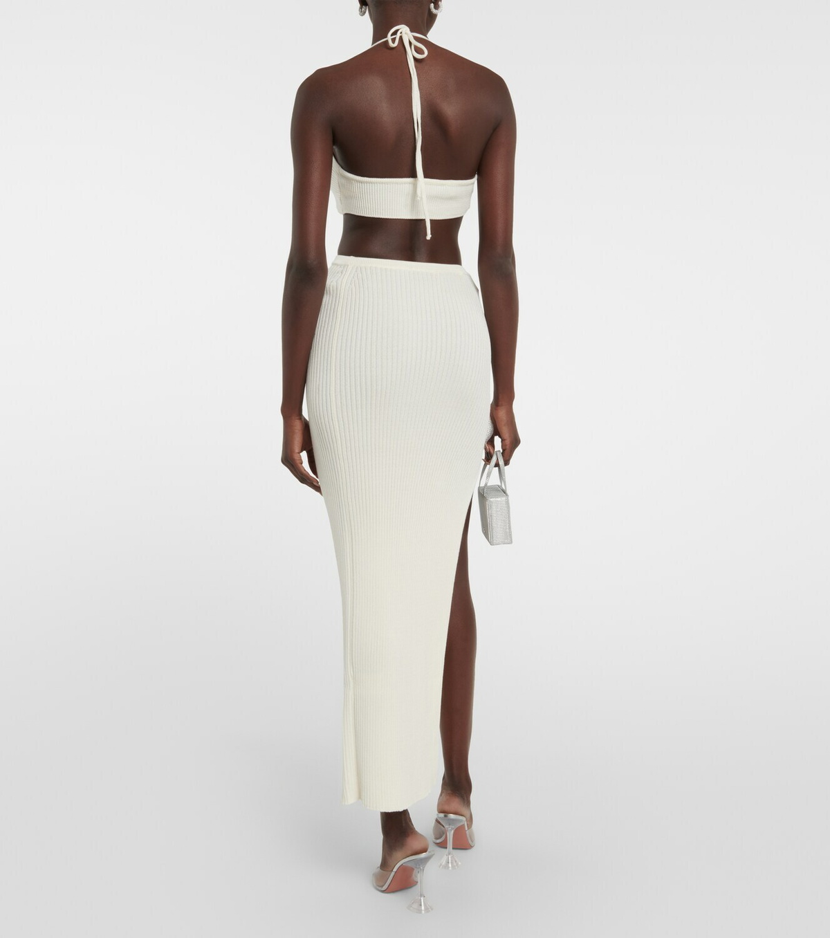 Giuseppe di Morabito Embellished ribbed-knit midi skirt