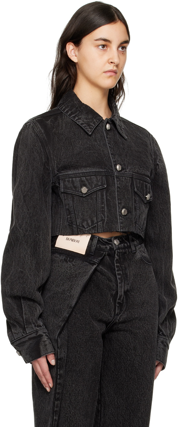 BONBOM Black Cropped Denim Jacket