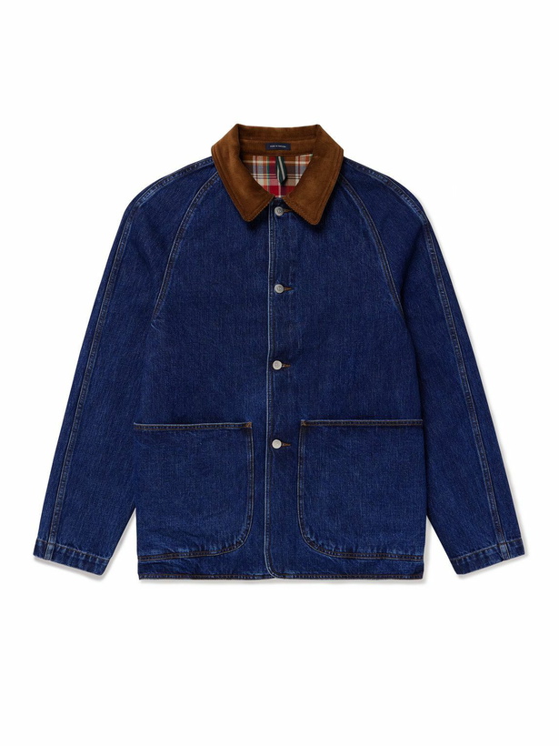 Photo: Drake's - Corduroy-Trimmed Indigo-Dyed Denim Chore Jacket - Blue
