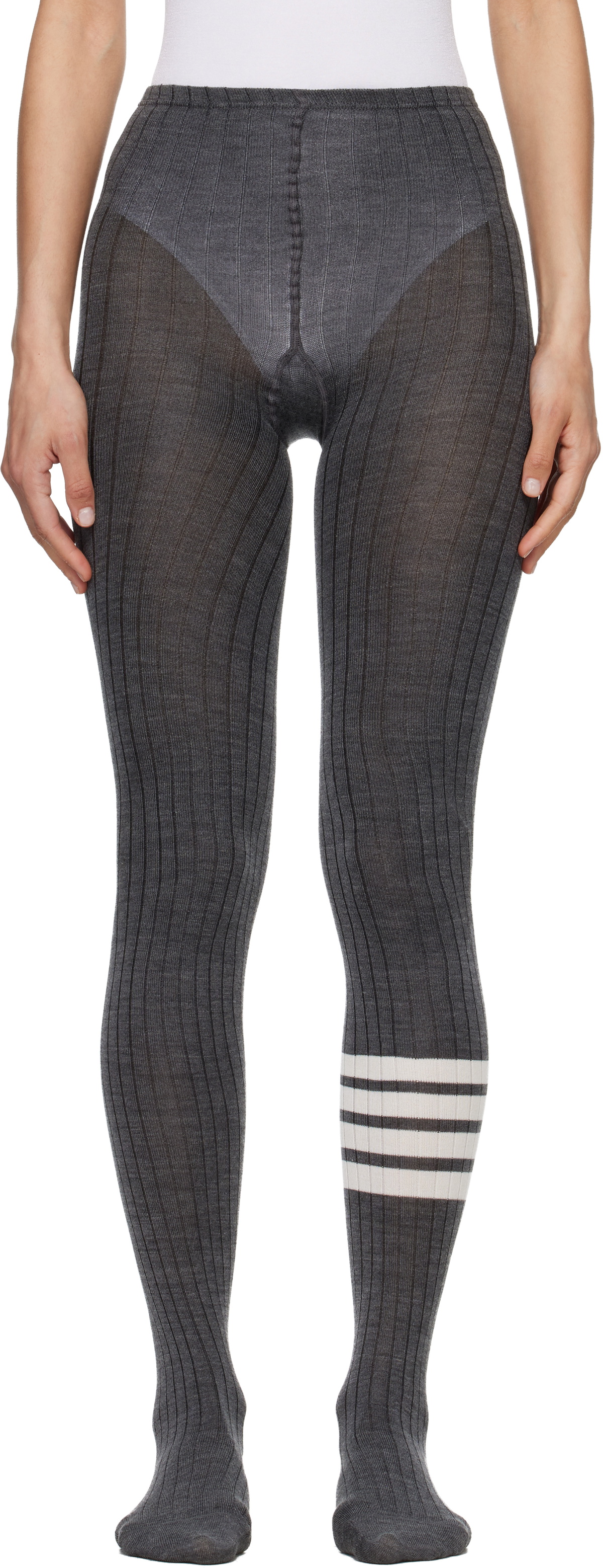Thom Browne Gray Opaque Rib 4-Bar Tights