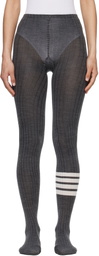 Thom Browne Gray Opaque Rib 4-Bar Tights