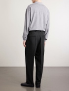 ATON - Straight-Leg Pleated Linen and Wool-Blend Suit Trousers - Black