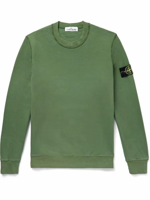 Photo: Stone Island - Logo-Appliquéd Cotton-Jersey Sweatshirt - Green