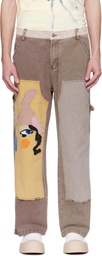 KidSuper Brown Patchwork Face Double Knee Trousers