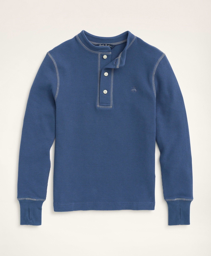 Photo: Brooks Brothers Boys Stretch Cotton Waffle Henley | Indigo