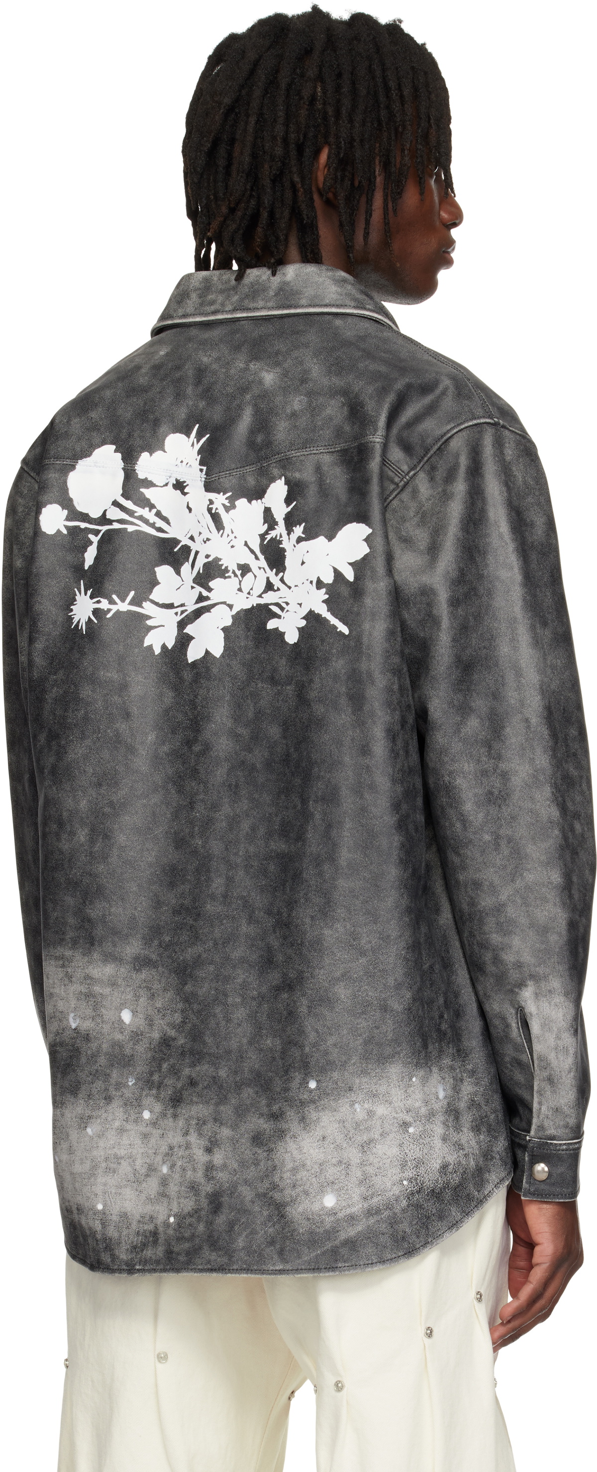 KUSIKOHC Black Printed Leather Shirt Jacket