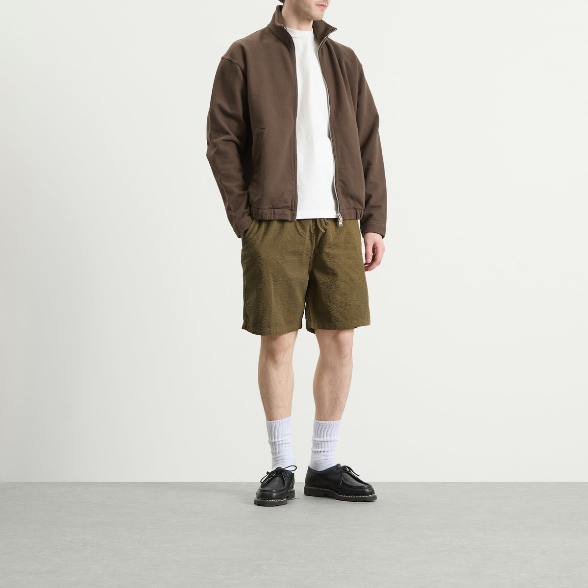 Foret Men's Hush Seersucker Shorts in Stone