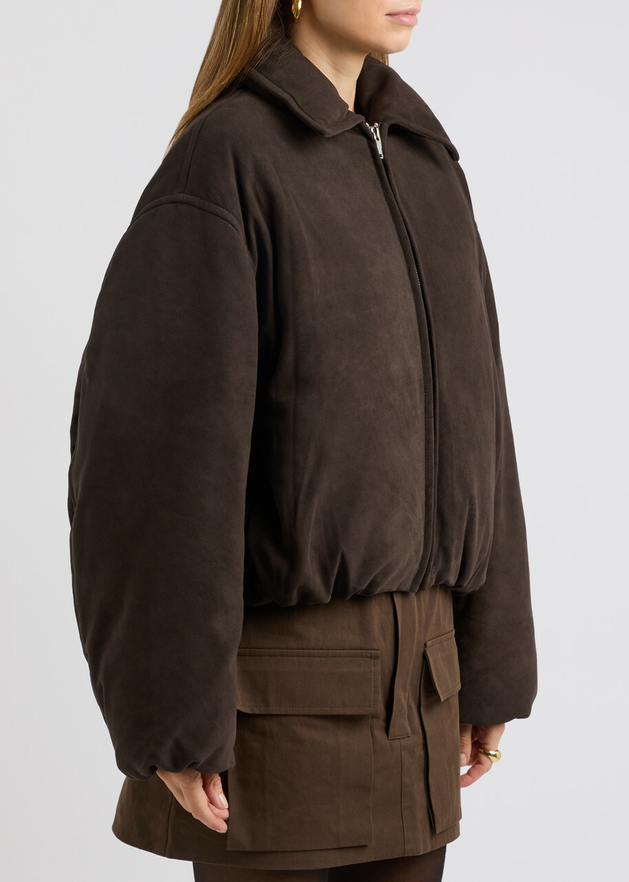 Aexae Padded Suede Bomber Jacket Brown