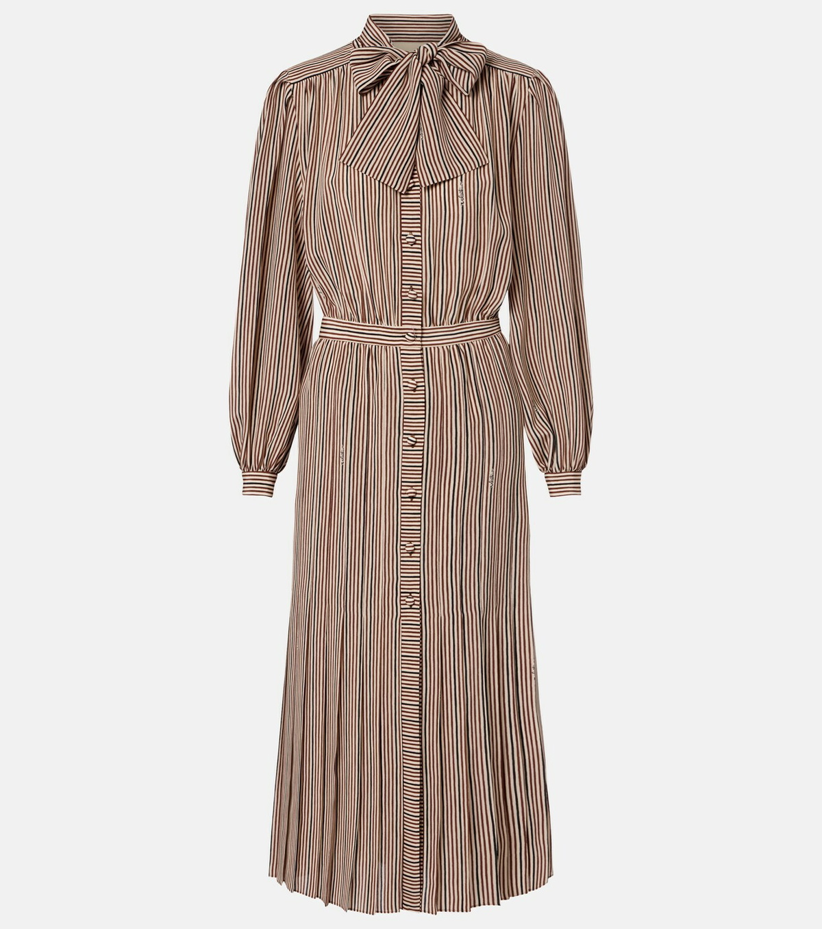 Valentino Striped tie-neck silk midi dress