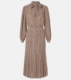 Valentino Striped tie-neck silk midi dress