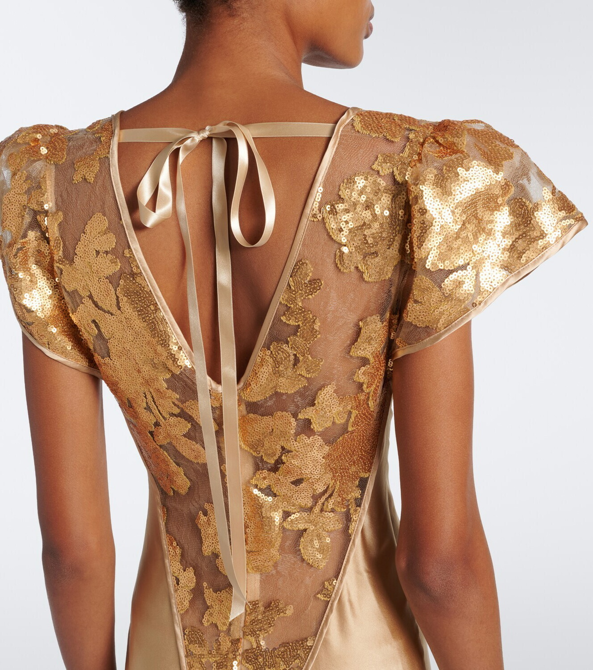 Rodarte Lace-trimmed sequined silk satin gown