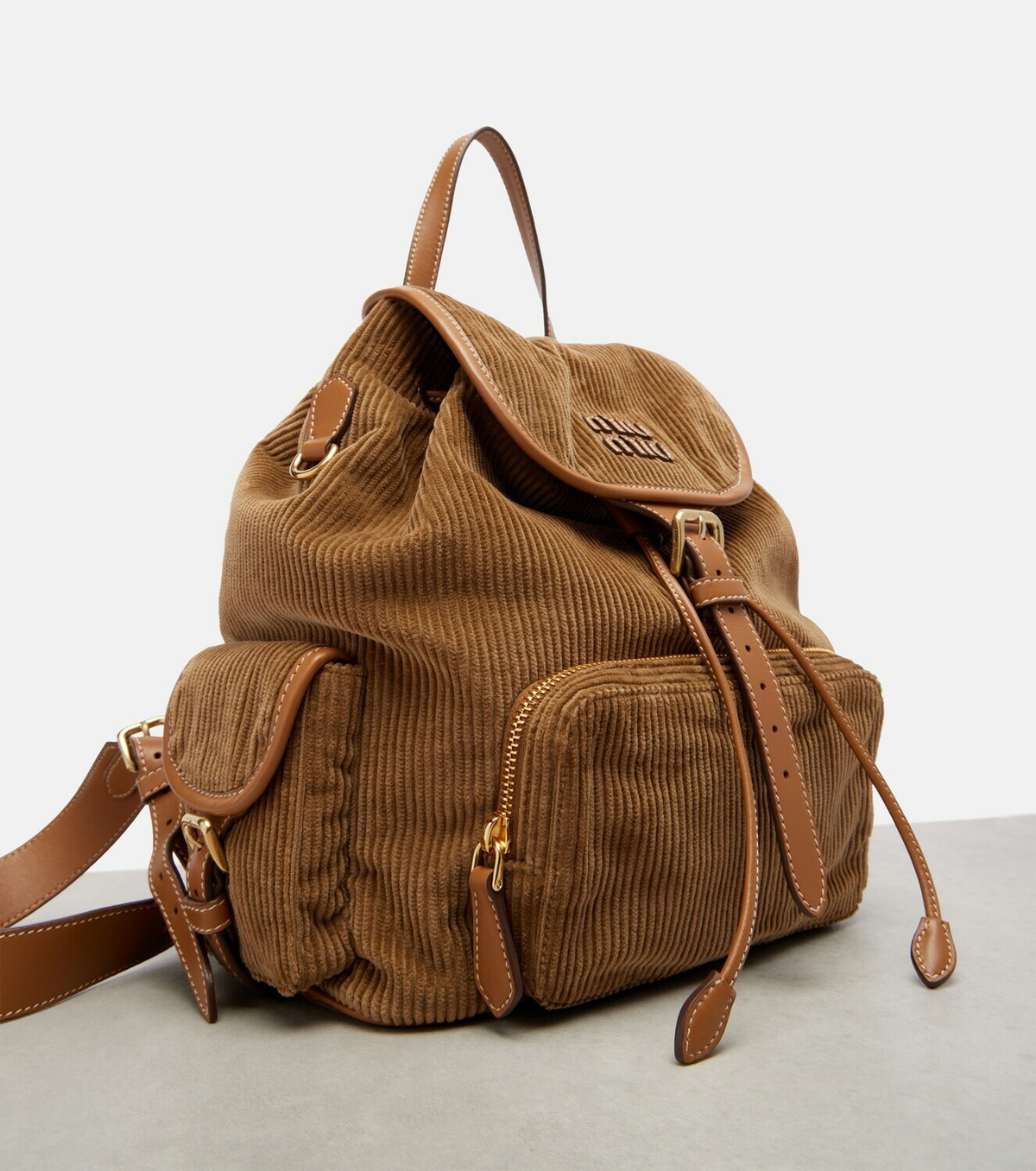 Miu Miu Leather-trimmed corduroy backpack