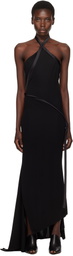 AARON ESH Black Asymmetric Halter Maxi Dress