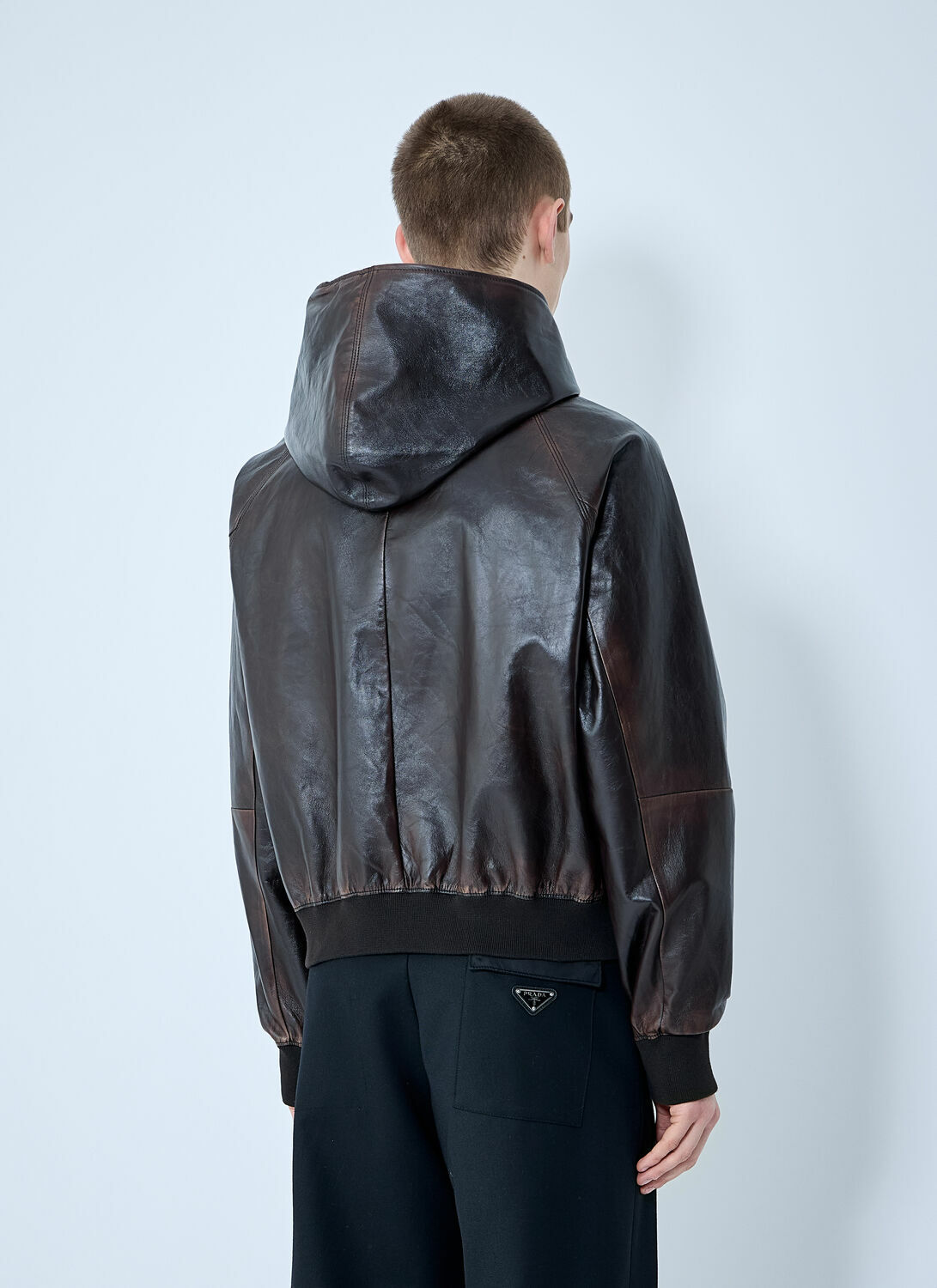 Prada Leather Hooded Jacket