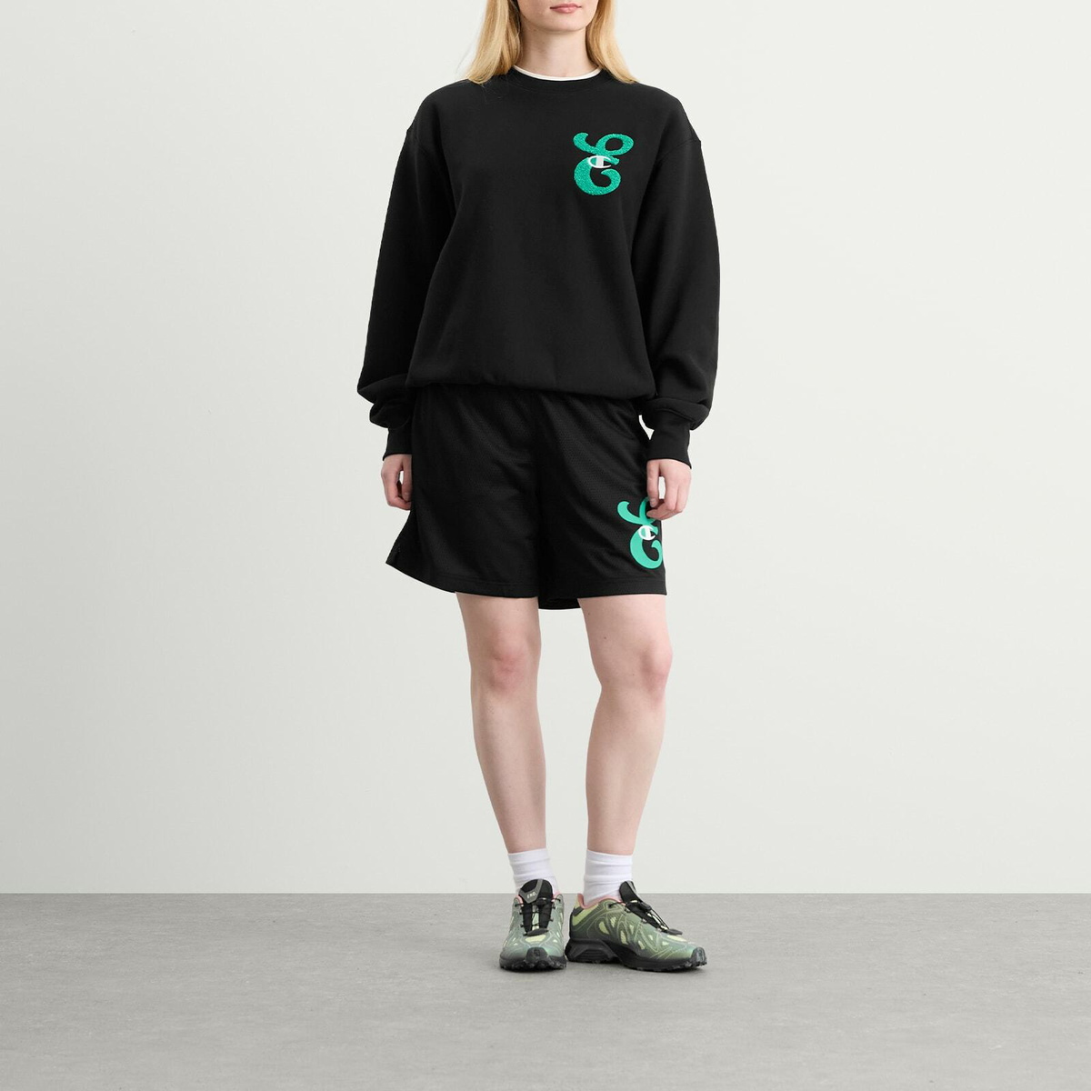 Champion for E by END. Mesh Shorts 'Emerald' in Black