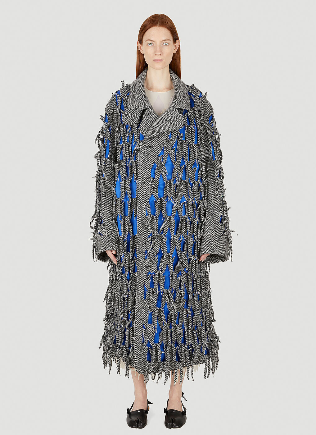 Shredded Herringbone Coat in Grey Maison Margiela