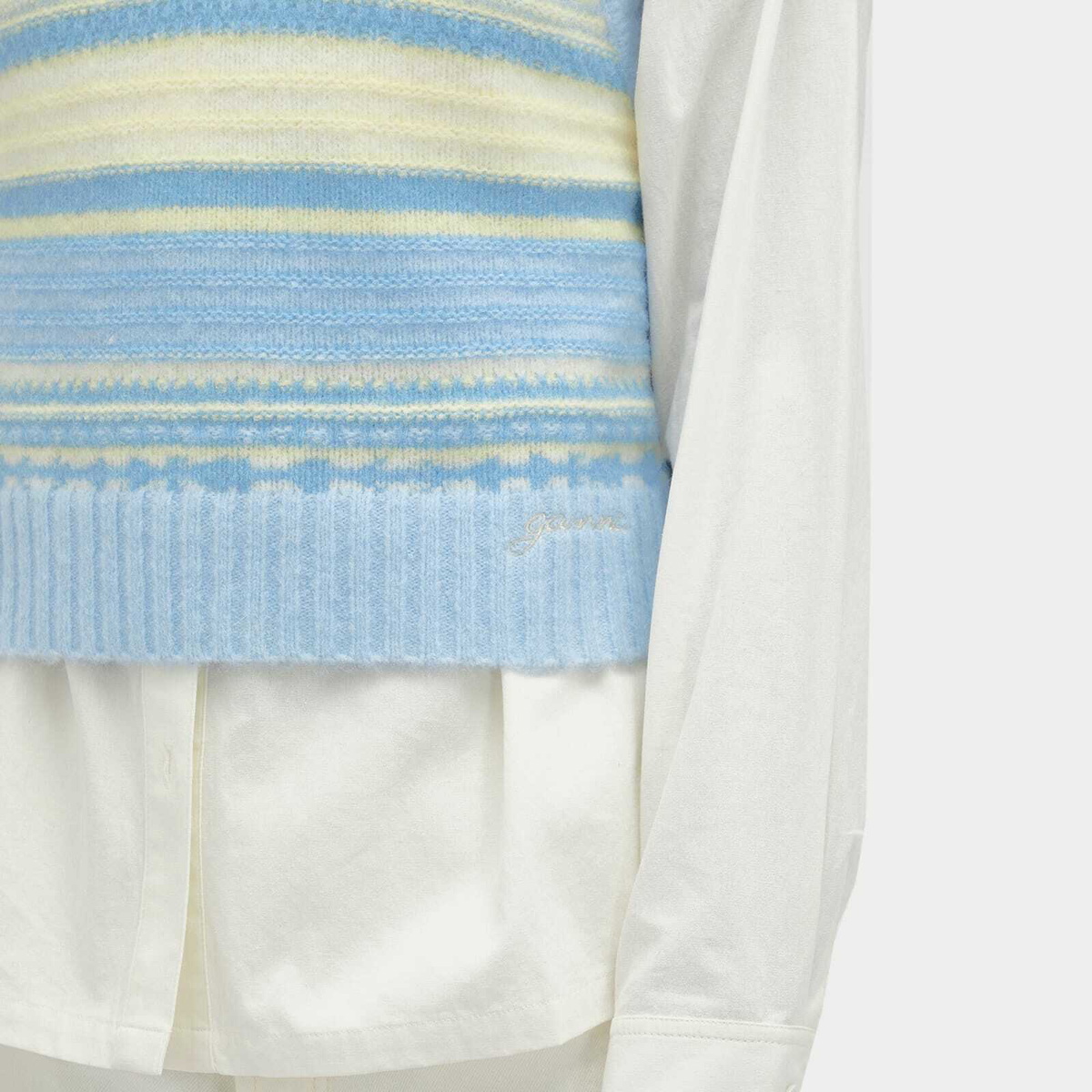 【関税＆送料込み】Ganni 'Blue Striped' Vest Soft Chambray Light Blue Striped Vest | GANNI US
