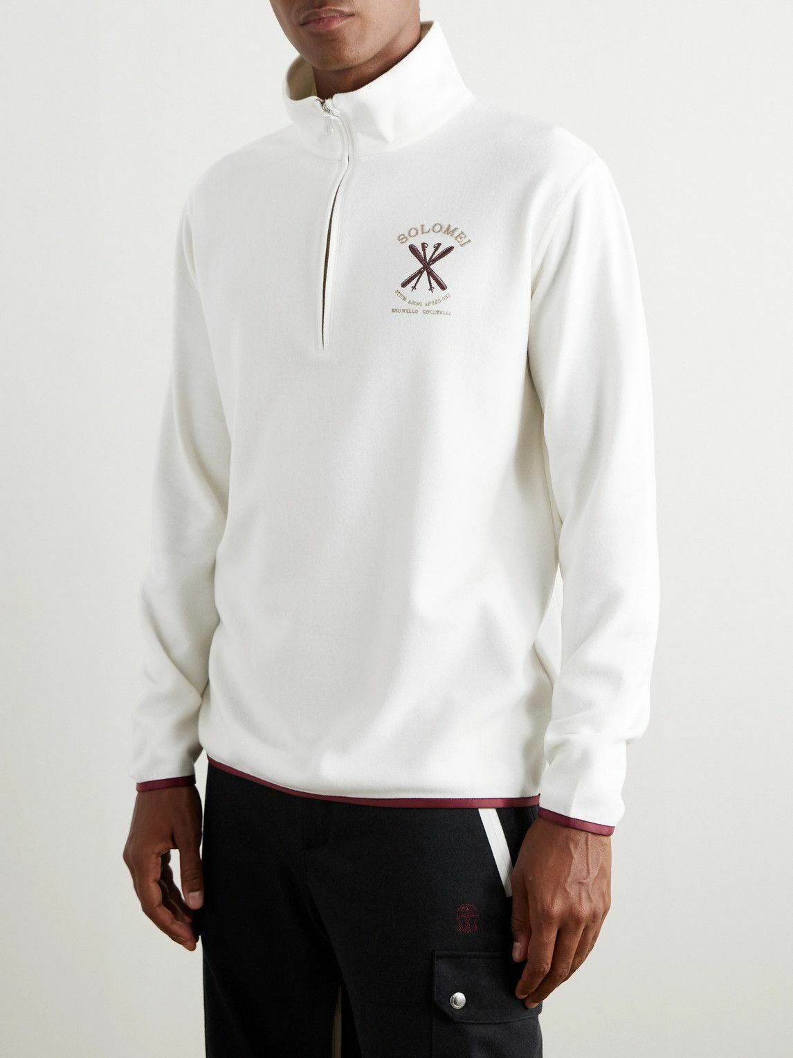 Brunello Cucinelli - Logo-Embroidered Cashmere-Blend Half-Zip