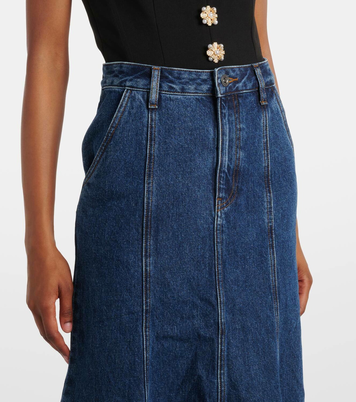 【関税&送料込】Self-Portrait Denim Flared Midi Skirt Black Flared Denim Midi Skirt – self-portrait