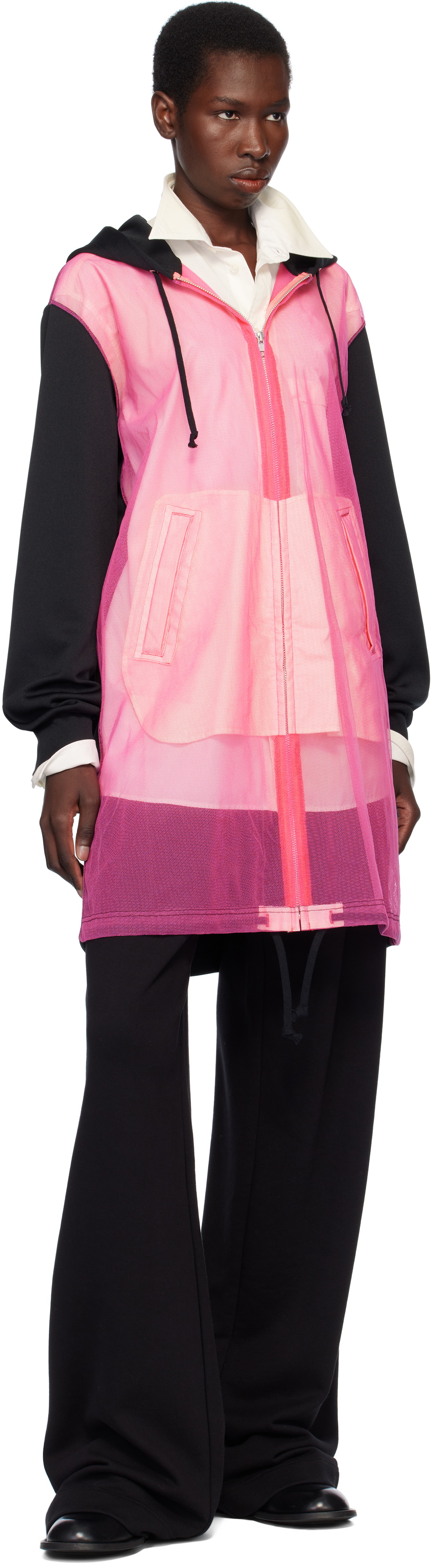 Comme des Garçons Homme Plus Black & Pink Polyester Thick & Nylon Tulle Zip-Up Hoodie