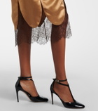 Ferragamo Lace-trimmed satin midi dress