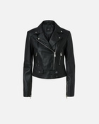 Pinko Short Zipped Nappa Leather Biker Jacket Limo Black